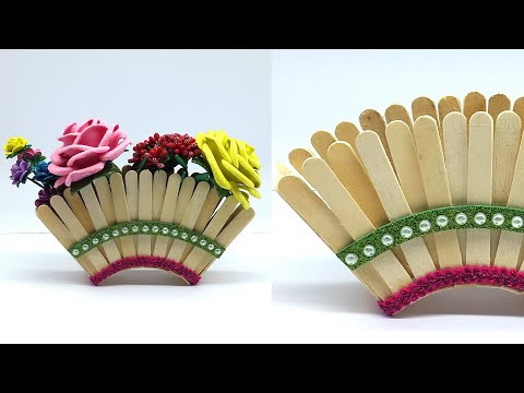 Beautiful Flower Vase - How to Make Flower Pot - Ice Cream Stick Crafts - DIY Beautiful Flower Vase - How to Make Flower Pot - Ice Cream Stick Crafts - DIY