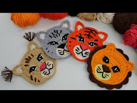 Подставки КОТИКИ крючком BIG CATS Crochet Coaster Set: Snow Leopard Подставки КОТИКИ крючком BIG CATS Crochet Coaster Set: Snow Leopard