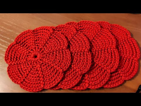 ПОДСТАВКА ИЗ ПОЛИЭФИРНОГО ШНУРА КРЮЧКОМ. Салфетка- подставка для начинающих. ПОДСТАВКА ИЗ ПОЛИЭФИРНОГО ШНУРА КРЮЧКОМ. Салфетка- подставка для начинающих.