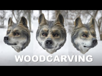 Wood sculpture of a wolf