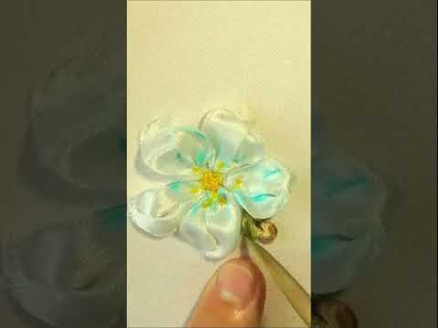 Rose & blue flower with Lavender Ribbon Embroidery Rose & blue flower with Lavender Ribbon Embroidery