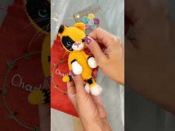 All Handmade - crochet kitten, sewn bag, name embroidery, postcard.  individual order, custom made