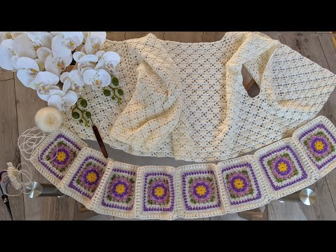 Кардиган крючком "Floreale". Часть 3. Соединение квадратных мотивов.