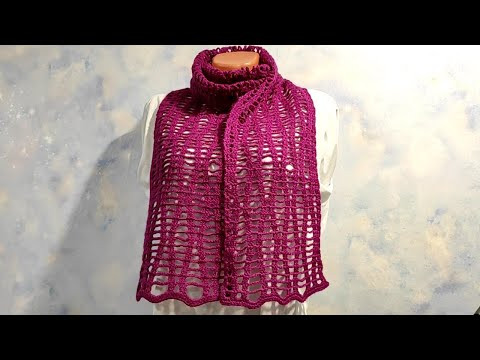 ШАРФ АЖУРНЫЙ КРЮЧКОМ.  Шарфик для начинающих.