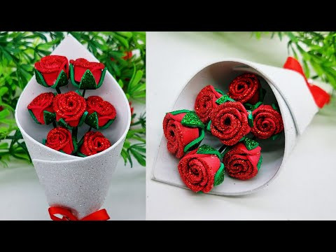 The Easy Way! Rose From Glitter Foamiran/Amazing Bouquet Flower Tricks/Easy Making With Foam Paper The Easy Way! Rose From Glitter Foamiran/Amazing Bouquet Flower Tricks/Easy Making With Foam Paper