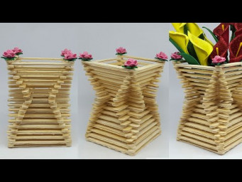 Easy Ice Cream Stick Flower Vase - How to Make Flower Vase At Home - Simple Popsicle Stick Crafts