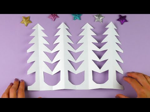Как вырезать гирлянду с елками из бумаги на Новый год [Поделки из бумаги]