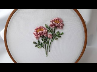 Amazing Ribbon Embroidery Peony flower Easy Ribbon Stitches
