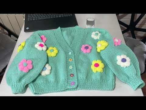 Как быстро связать Модный Кардиган с объемными цветами