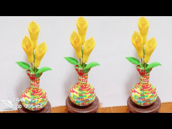 3d origami calla lily, arum lily  ( size S ) tutorial | Tutorial de lirio de cala de origami 3d