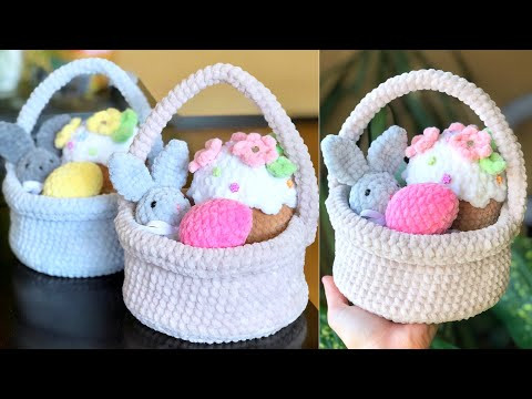 Корзинка крючком из плюшевой пряжи // Пасхальный декор // Мастер-класс Корзинка крючком из плюшевой пряжи // Пасхальный декор // Мастер-класс