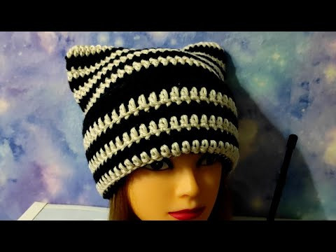 Шапка с ушками за два часа крючком. Шапочка для начинающих. Шапка с ушками за два часа крючком. Шапочка для начинающих.