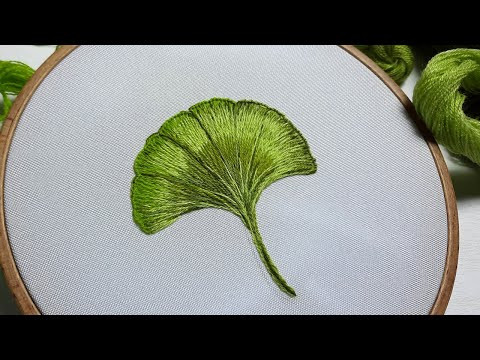 Ginkgo Biloba - Leaf Satin Embroidery How to embroider а Leaf Ginkgo