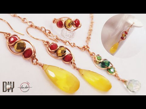 Making simple earrings at home with copper wire and crystal beads 1033