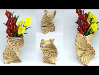 Easy Paper Flower Vase | How to Make A Flower Vase At Home | Ice Cream Sitck Crafts - DIY