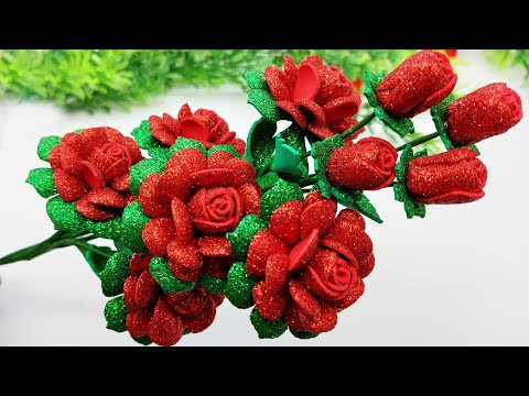 Glitter Rose Flower - Foam Sheet Rose Flower Making - Foam Sheet Craft Ideas Glitter Rose Flower - Foam Sheet Rose Flower Making - Foam Sheet Craft Ideas