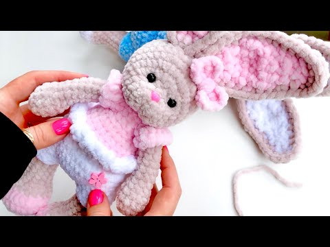 Кролик крючком из плюшевой пряжи 