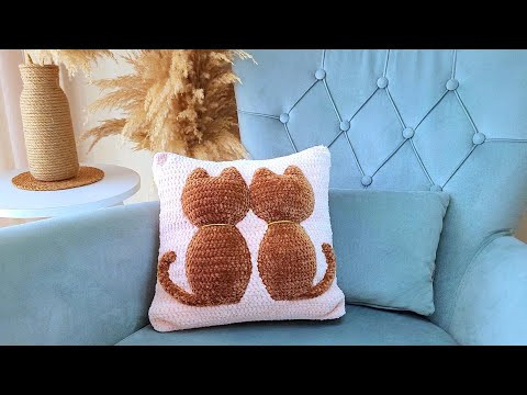 МК ПОДУШКА С КОТИКАМИ КРЮЧКОМ ❤️ CROCHET PILLOW WITH SILHOETTE OF THE CATS #подушка #вязаниекрючком МК ПОДУШКА С КОТИКАМИ КРЮЧКОМ ❤️ CROCHET PILLOW WITH SILHOETTE OF THE CATS #подушка #вязаниекрючком