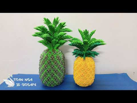 DIY paper pineapple tutorial , paper craft idea | Tutorial de pi&ntilde;a de origami 3D