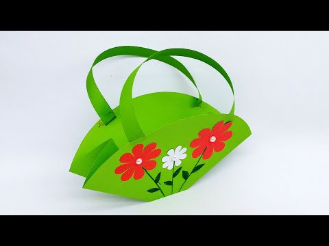 How to Make a Paper Basket with Handle - Flower Basket Making with Paper - DIY Paper Crafts