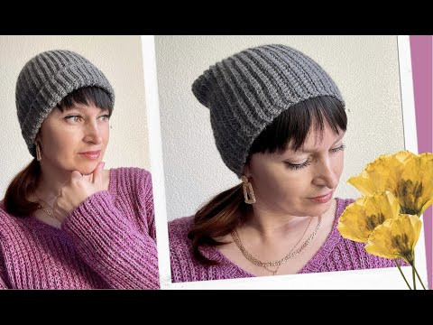 ШАПКА-БИНИ КРЮЧКОМ (поперечное вязание)Мастер класс для начинающих