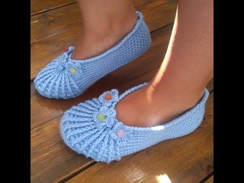 Тапочки - балетки крючком. Тапочки - балетки крючком.
